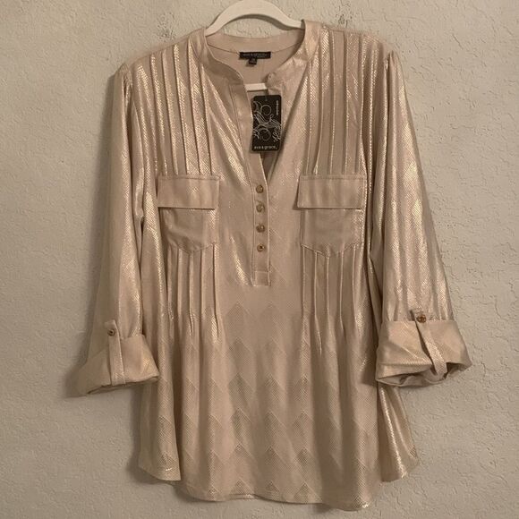 NWT Ava & Grace Gold Shimmer Light Beige Blouse Top Size 2X - Picture 2 of 12
